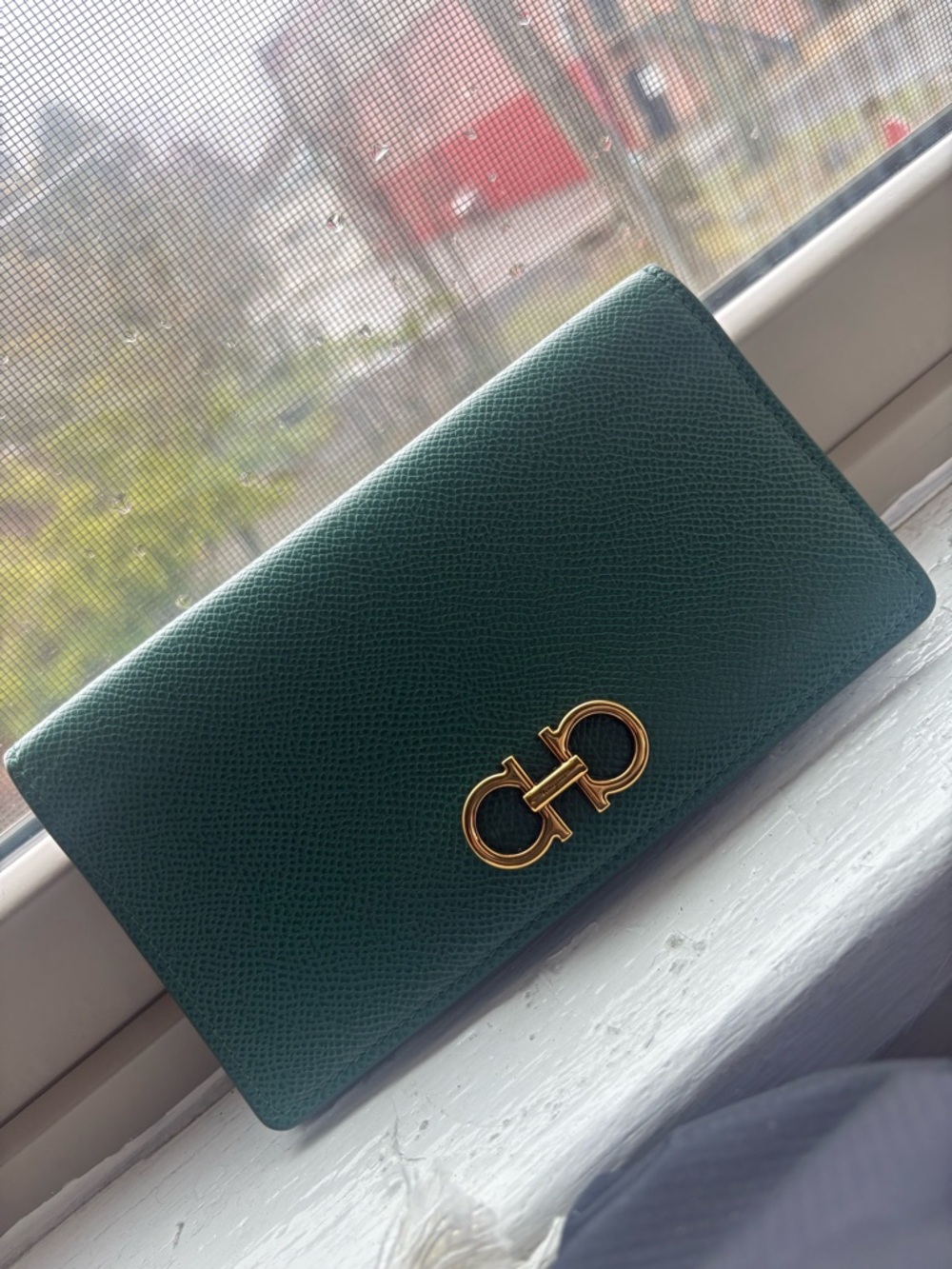 Salvatore Ferragamo Green Leather Gancini Wallet
